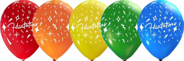 French Congratulations 12-Inch All-Over Print Latex Balloons, 50 Count