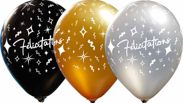 Félicitations 12-Inch All-Over Print Latex Balloons, 50 Pack
