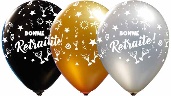 Bonne Retraite 12-Inch Printed Latex Balloons, 50 Count