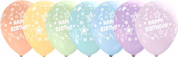 HAPPY BDAY PASTEL ALL-OVER 12" 50/BG