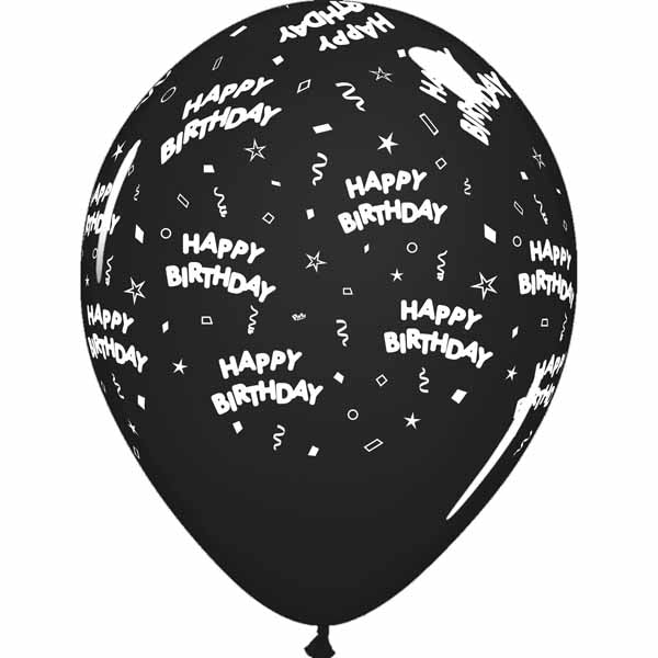Black Happy Birthday All-Over Print Latex Balloons, 50 Count