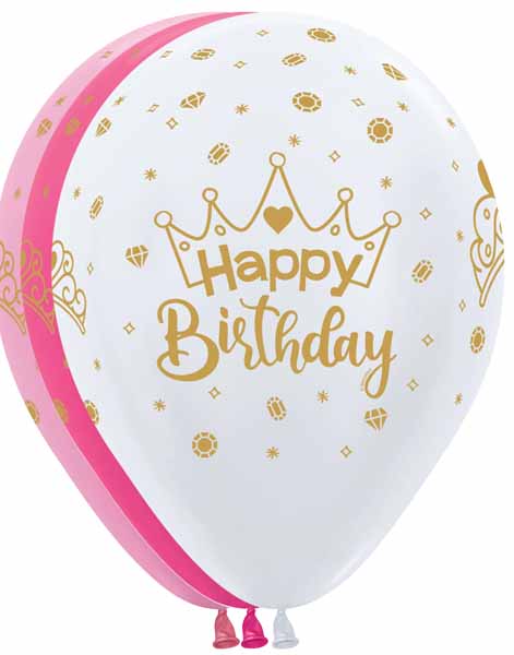 Sempertex Happy Birthday Crowns 11" Latex Balloons, 50 Count