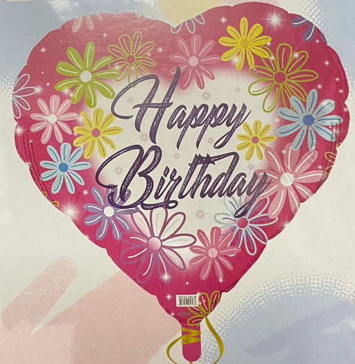 18” Happy Birthday Flower Heart Mylar Balloon (5/pk)