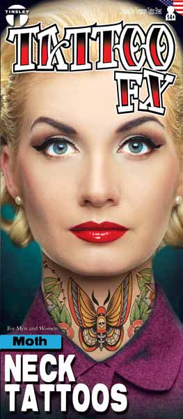 Tinsley Transfers Moth Neck Tattoo