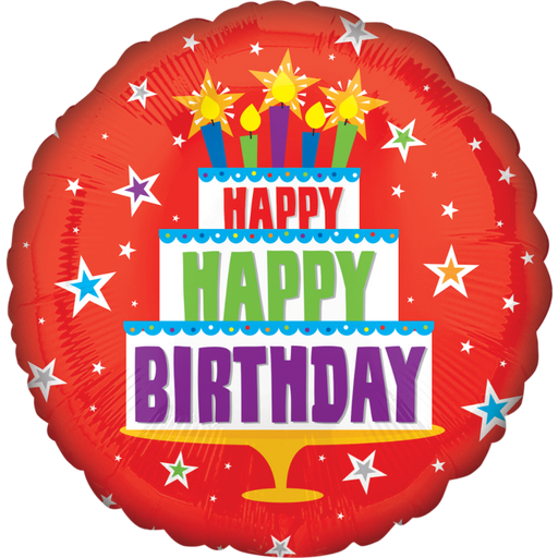 18" Birthday Cake Red Foil Balloon