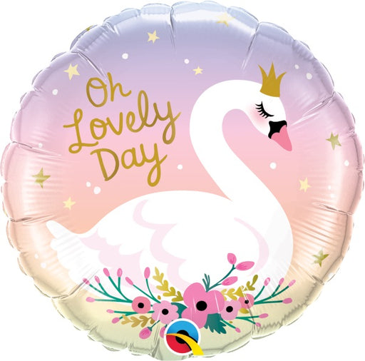 Oh Lovely Day Swan 18-Inch Round Foil Balloon