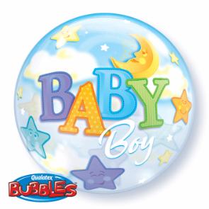 Baby Boy Moon & Star 22-Inch Bubble Balloon