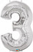 Silver Number 3 Balloon, 34 Inch