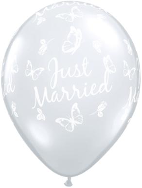 Just Married Butterflies 16" Clear Latex Balloons, 50 Count