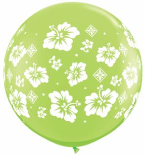 Tropical Hibiscus Flower 36-Inch Lime Latex Balloons, 2 Pack