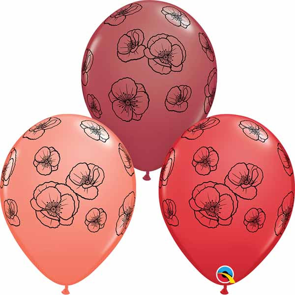 Pretty Poppies 11-Inch Printed Latex Balloons, 50 Count