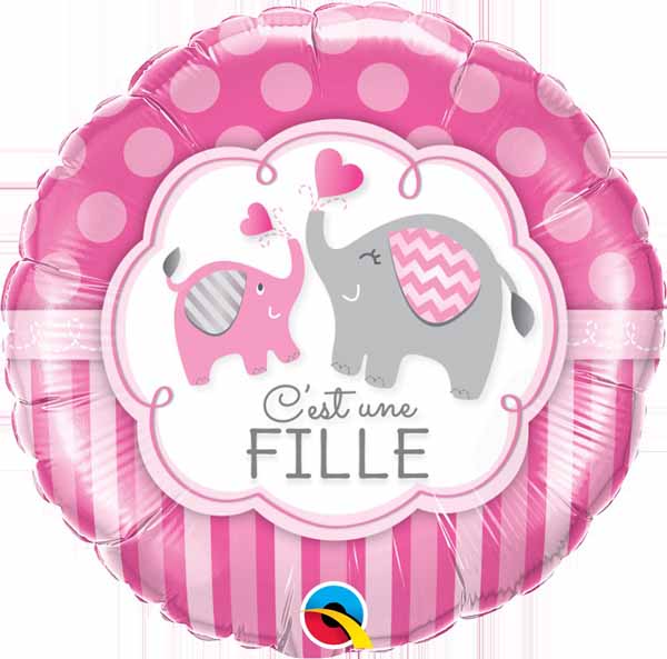 C'est une fille Elephant 18-Inch Round Foil Balloon