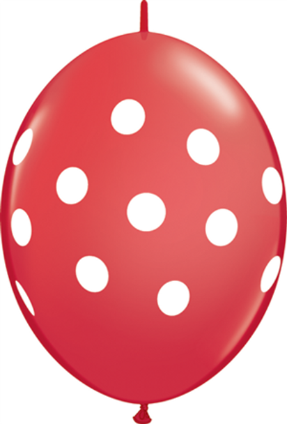 Qualatex QuickLink 12" Red White Polka Dots Latex Balloons (50/Pk)