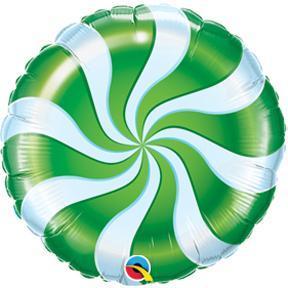 18" Round Candy Swirl Green Balloons - Shimmer & Confetti