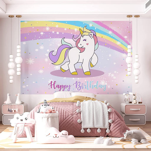 7ft by 5ft Rainbow Unicorn Backdrop Banner - Main 2