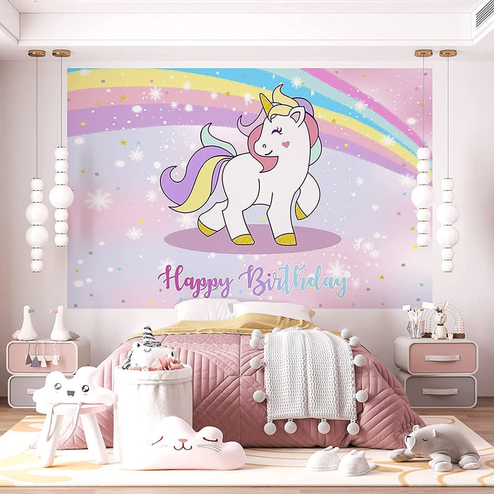 Rainbow Unicorn Backdrop Banner — Shimmer & Confetti