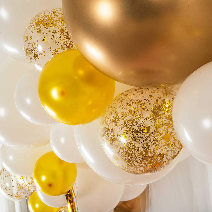 16-Foot DIY White and Gold Balloon Arch and Garland Kit with Gold