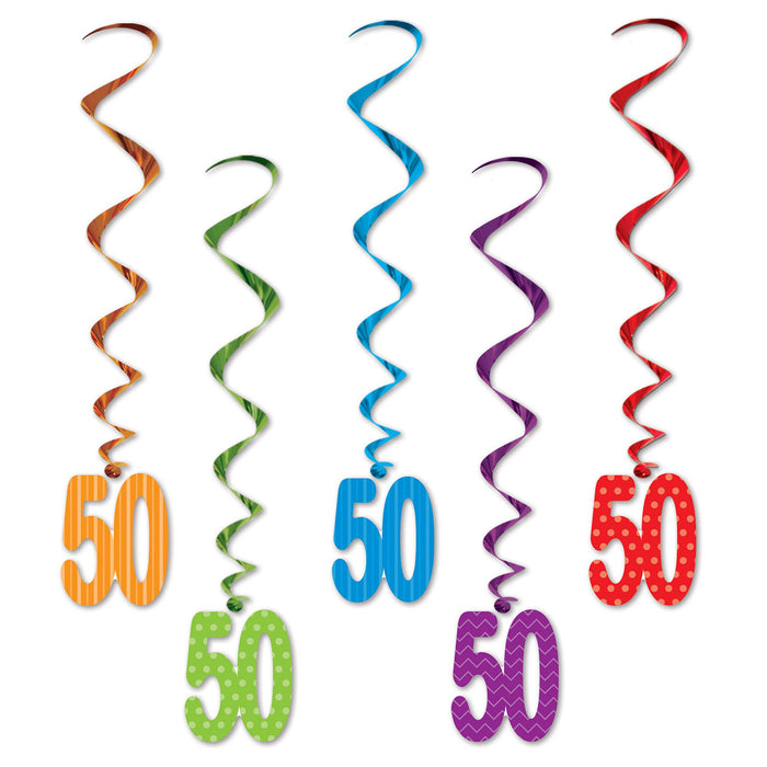 Golden Jubilee Joy Multicolor 50th Birthday Whirls Decoration (5/Pk)