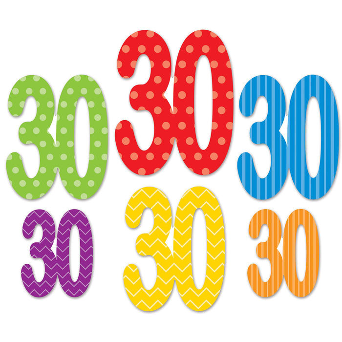 Celebratory Chic Multicolor 30th Birthday Sign Cutout (18/Pk)