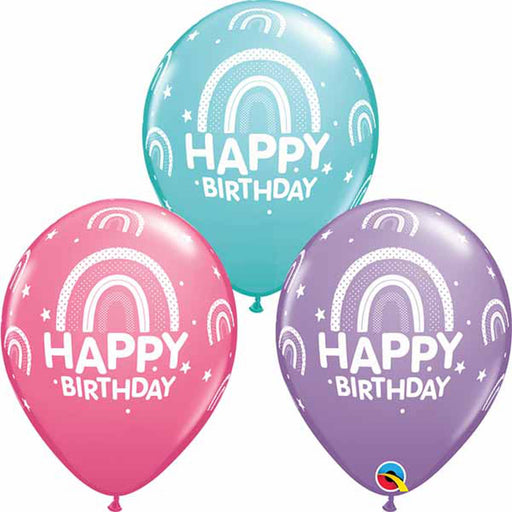 Boho Chic Festivity 11″ Birthday Boho Rainbows Latex Balloons (50/Pk)