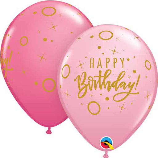 Radiant Rose Celebration 11″ Birthday Sparkles & Dots Latex Balloons in Pink (50/Pk)