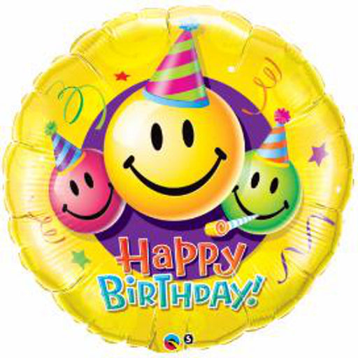 Big Smiles Galore 36″ Qualatex Birthday Smiley Faces Foil Balloon (3/Pk)