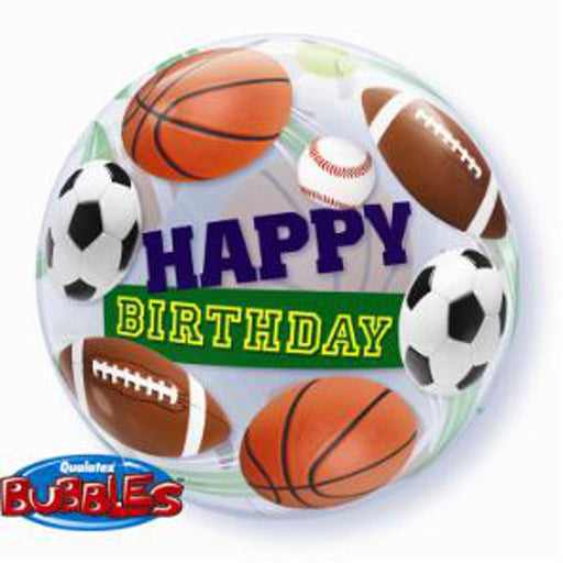 Score Big Cheers Happy Birthday Sports 22″ Bubble Balloon by Qualatex (3/Pk)