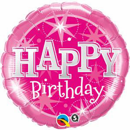 Vibrant 18-inch Birthday Pink Sparkle Balloon, featuring a lively pink hue and sparkling details for a radiant and festive atmosphere