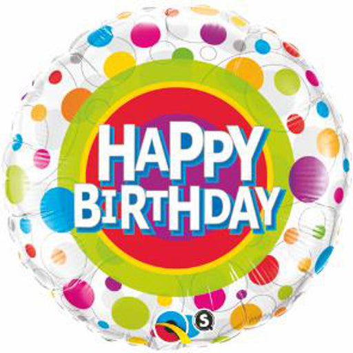 18-inch Qualatex Round Foil Balloon in multicolor, featuring a 'Happy Birthday' design for a vibrant and celebratory event