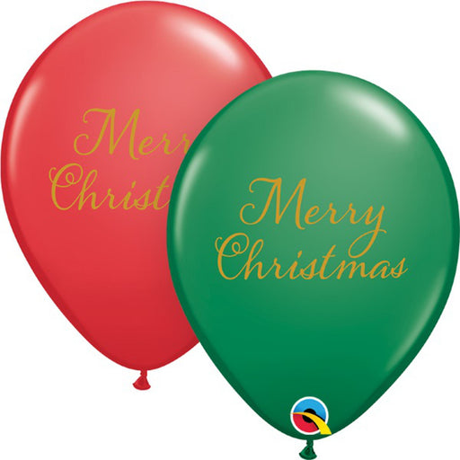 11'' Merry Christmas Green & Red Latex Balloons  (50/Pk)
