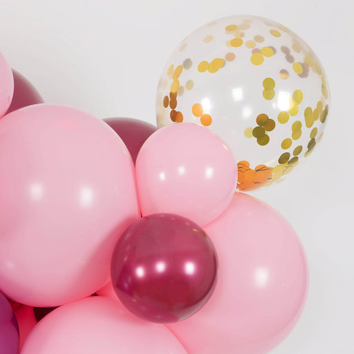 Bubblegum Pink, Burgundy and Mauve Balloon Arch and Garland Kit (5, 10, 16 foot) - Shimmer & Confetti