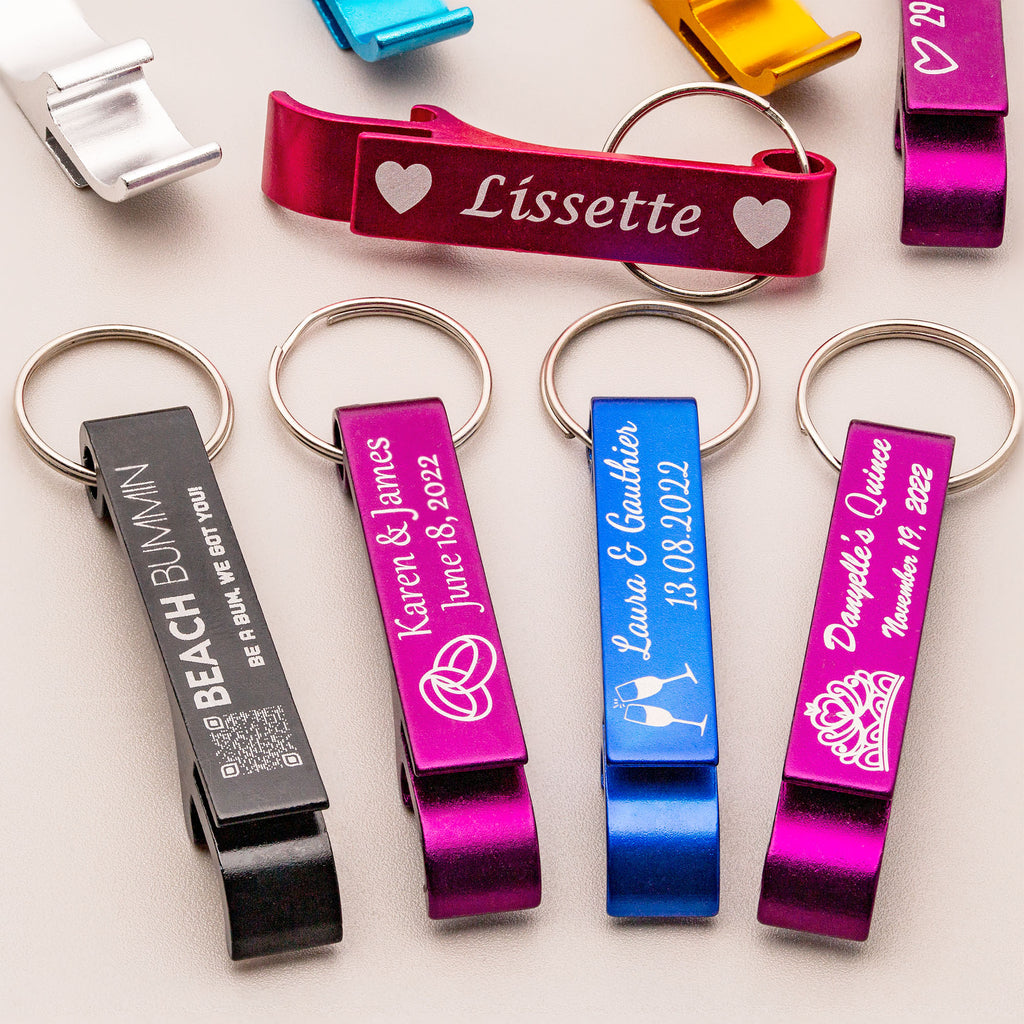 50pcs Custom logo keychain - Bottle outlets opener logo - Bulk Keychains - Coordinates Keychain - Personlable Engraved Bottle Opener - Custom Favors