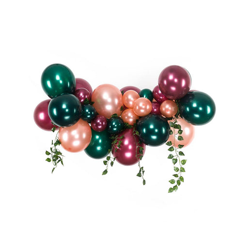 Forest Green, Burgundy and Rose Gold Balloon Arch and Garland Kit with Ivy Leaves (5, 10, 16 foot) - Shimmer & Confetti