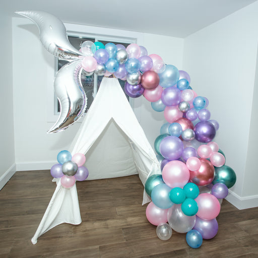 16ft Mermaid Unicorn Balloon Arch and Garland Kit with Silver Tail Fins - Main