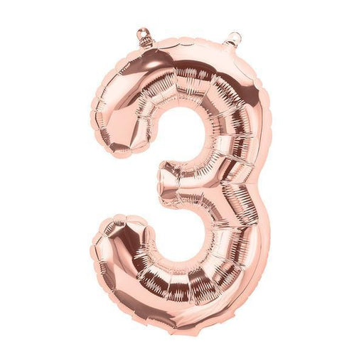 Number 3 Foil Birthday Balloon - Rose Gold - Shimmer & Confetti