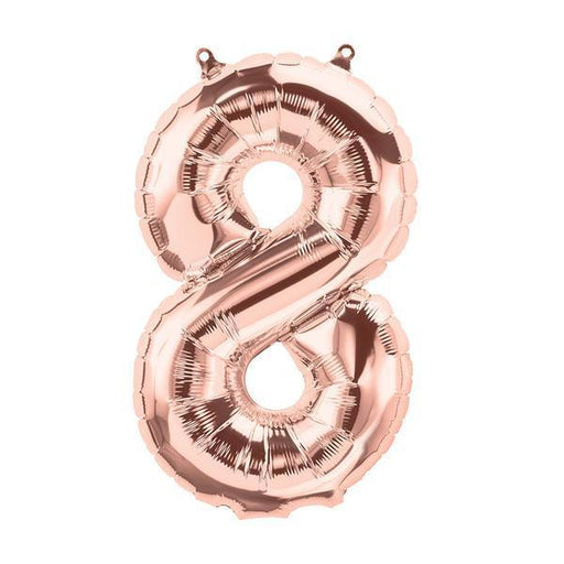 Number 8 Foil Birthday Balloon - Rose Gold - Shimmer & Confetti