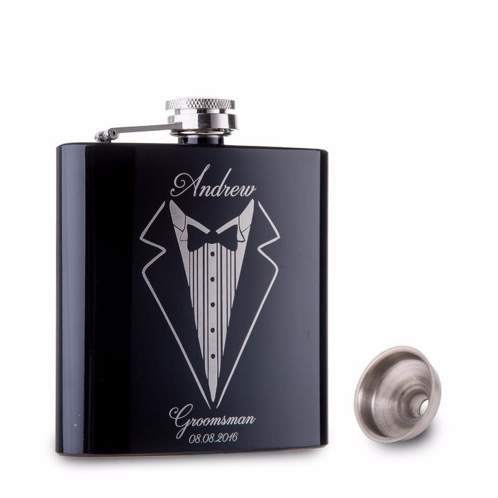 Personalized Stainless Steel Hip Flask Set in Pink and Black Colors - Perfect Party Favors for Bridesmaids and Groomsmen - Black Color hip flask