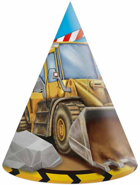 Yellow construction truck paper hats for birthday party guests